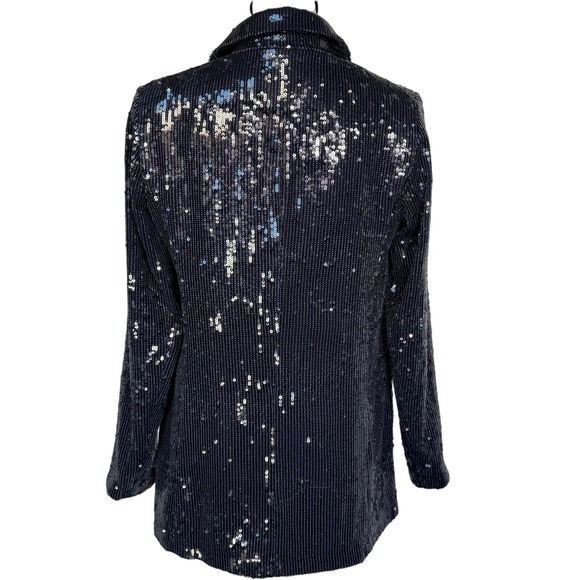 RACHEL ZOE Women's XS Black Sequin Blazer Jacket Sparkly Party Cocktail Pockets - Picture 2 of 10